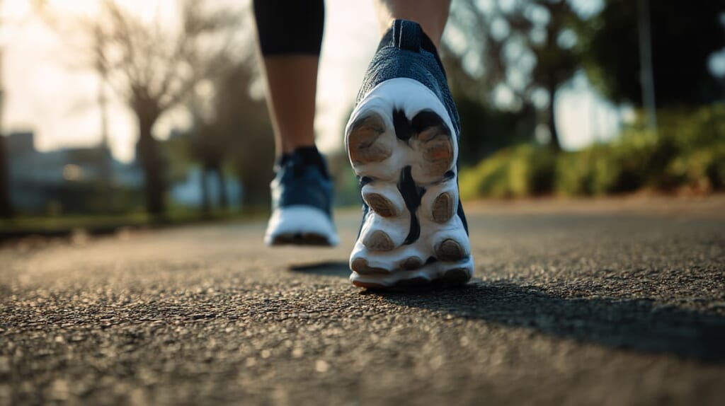 正しいフォームで着地する日本人ランナーの足元