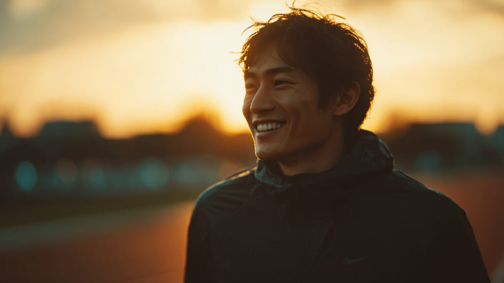 20km走を余裕を持って走り切った後の日本人ランナーの達成感ある表情