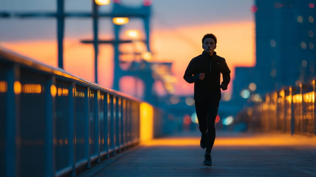 イヤホンを外して無音で走り、自分のフォームに集中するランナー