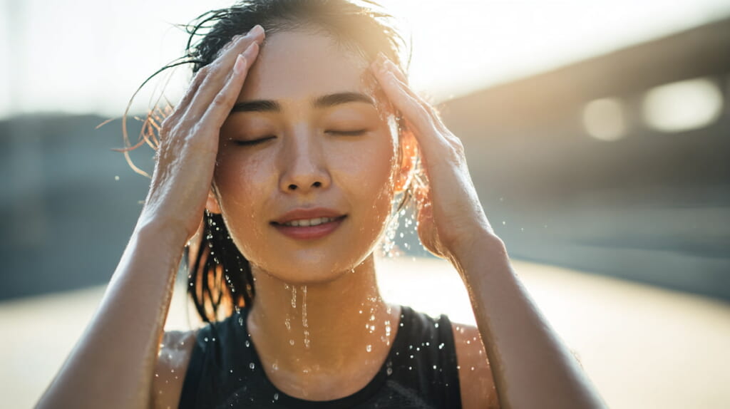 ランニング後にむくみが取れてすっきりした40代女性の顔