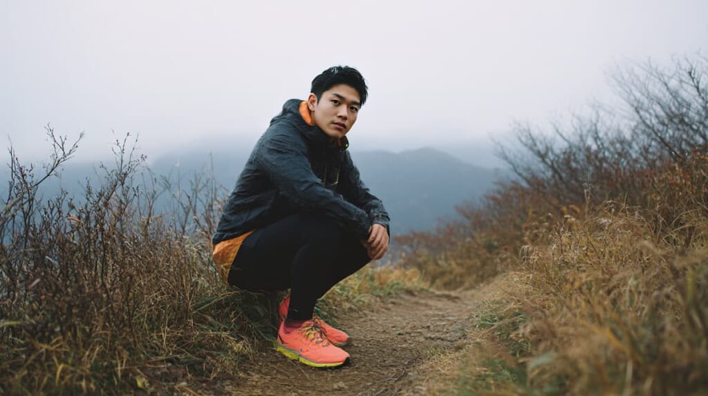 安心感を持ってソロ登山を楽しむ日本人ランナーの姿