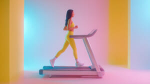 40代向けにランニングマシンを使ったダイエットのイメージを伝える室内トレーニング風景