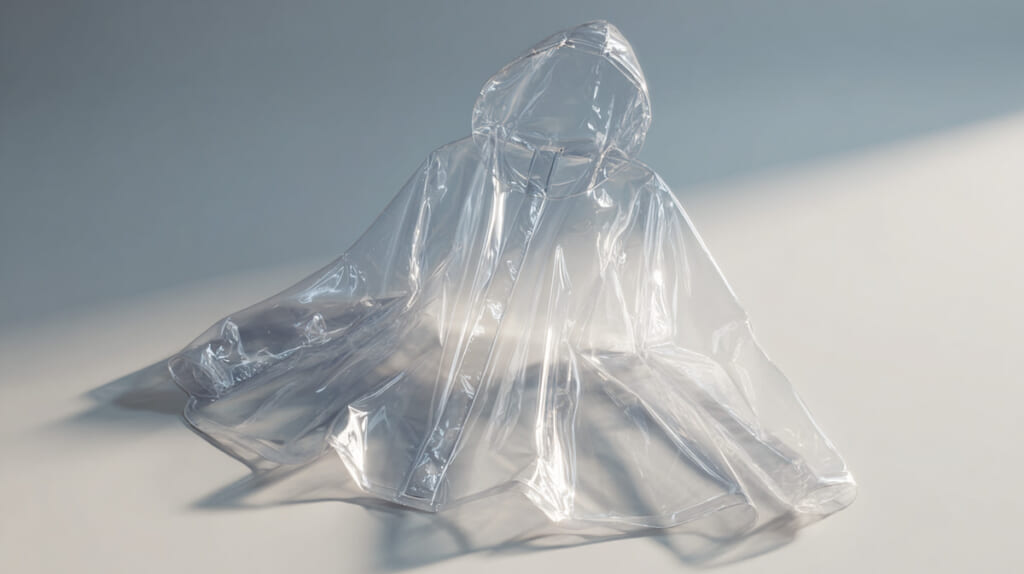 100均で購入できる超薄型コンパクトポンチョの携帯性を示したイメージ