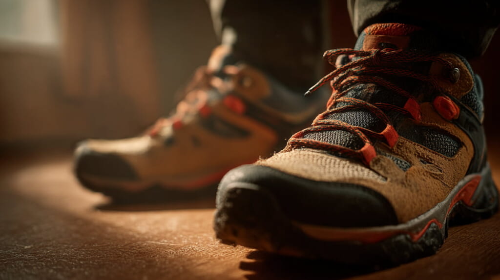 厚底トレイルランニングシューズによる街中歩行時の快適さを表現したイメージ