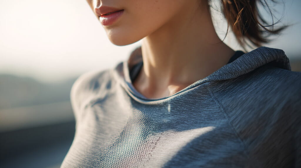 吸汗速乾素材のTシャツで走る女性ランナー