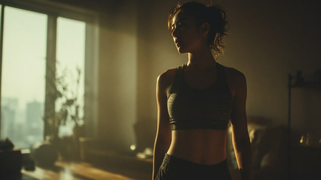 室内自転車でおしゃれにトレーニングする日本人ランナー