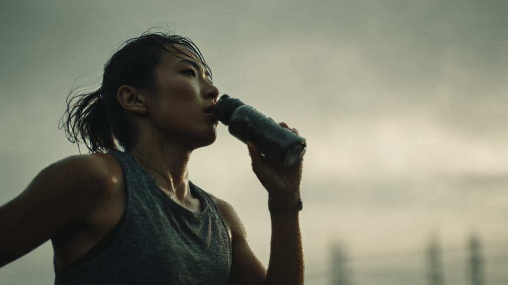 走行中に補給を行い腸を慣らすトレーニングのイメージ