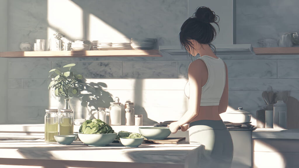 ランナーが内臓に配慮した食事を準備している様子