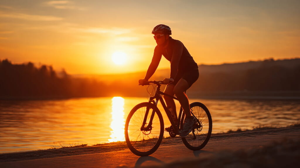 クロスバイクで持久力トレーニングを行う日本人サイクリスト