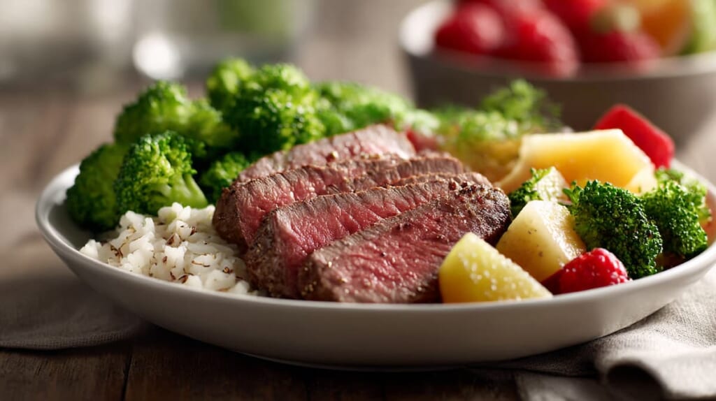 鉄分を多く含む赤身肉や野菜を使ったアスリート向けの食事
