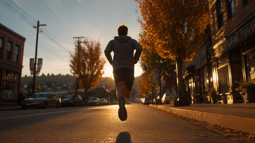 見知らぬ街や公園を旅するように走る日本人ランナーのLSDコース選びイメージ