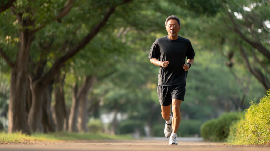 膝への負担を抑えるために歩きを挟みながら走る日本人ランナー