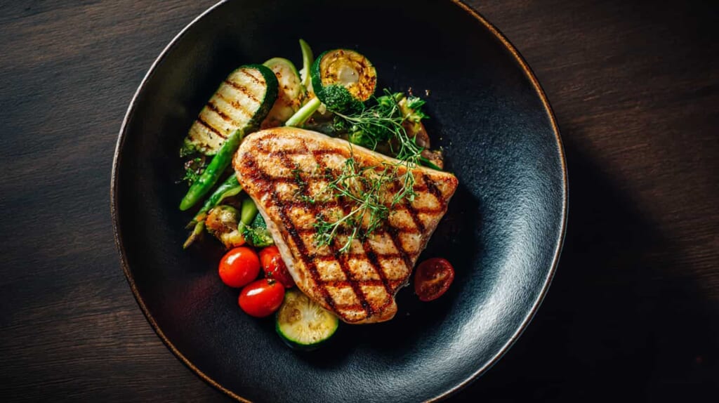 青魚や野菜を中心としたランニング後の栄養バランス食