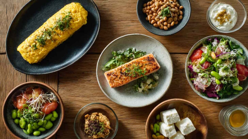 休養日のタンパク質摂取を意識した高タンパクメニューの食卓