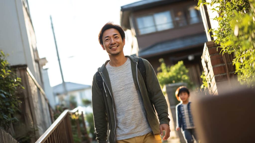 マラソン翌朝も元気に動ける40代日本人パパランナーと家族の回復イメージ